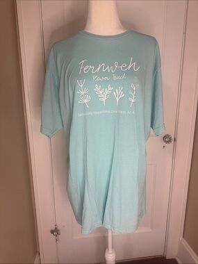 Tultex Mint Aqua Short Sleeve Tee with White Botanical Print